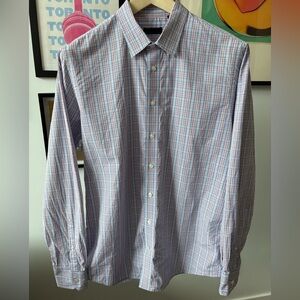 Patrick Assaraf Button Down Shirt Long Sleeve Multi Colour Plaid Large